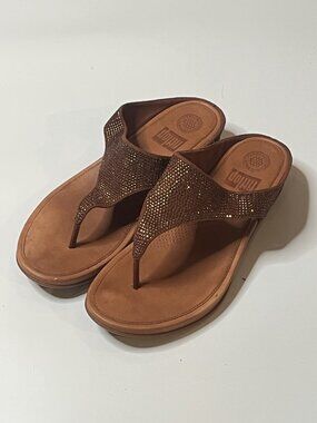 Fitflop Lulu Shimmer Crystal Toe Post Sandals Brown Bronze Sz US 9 EU 41 Resort